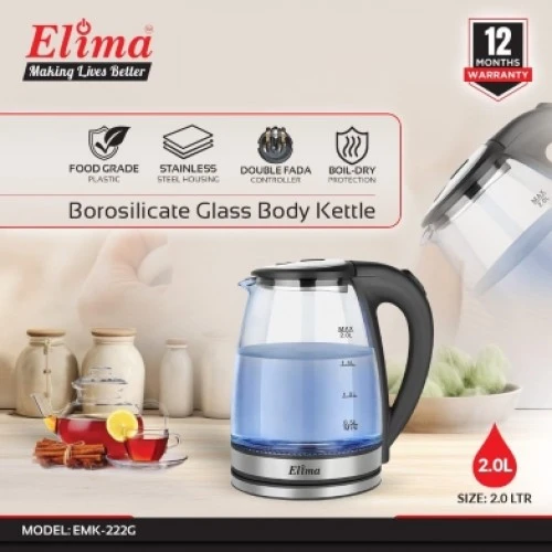 Elima EMK-222G Cordless Electric Glass Body Kettle...