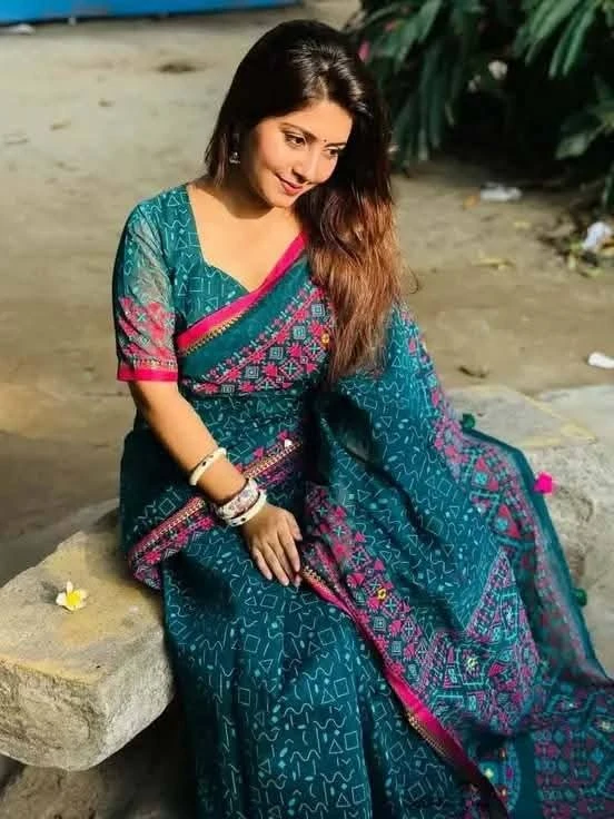 Semi Moslin Sharee with Blouse Piece