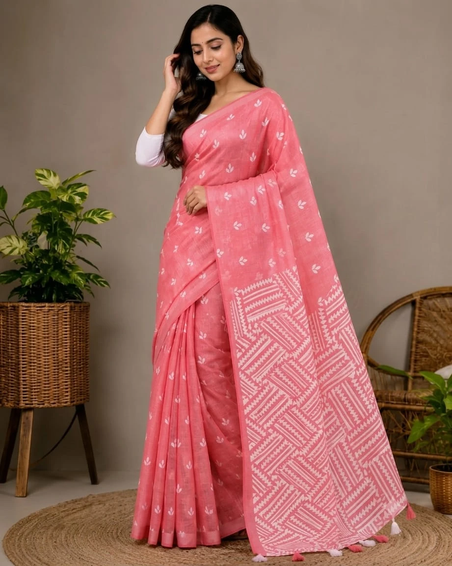 Half Silk Screen Print Saree