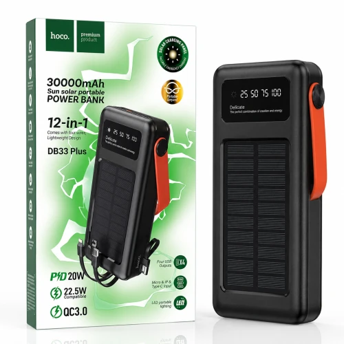 HOCO DB33 Plus 30000mAh Fast Charging Solar Power Bank with LED Light